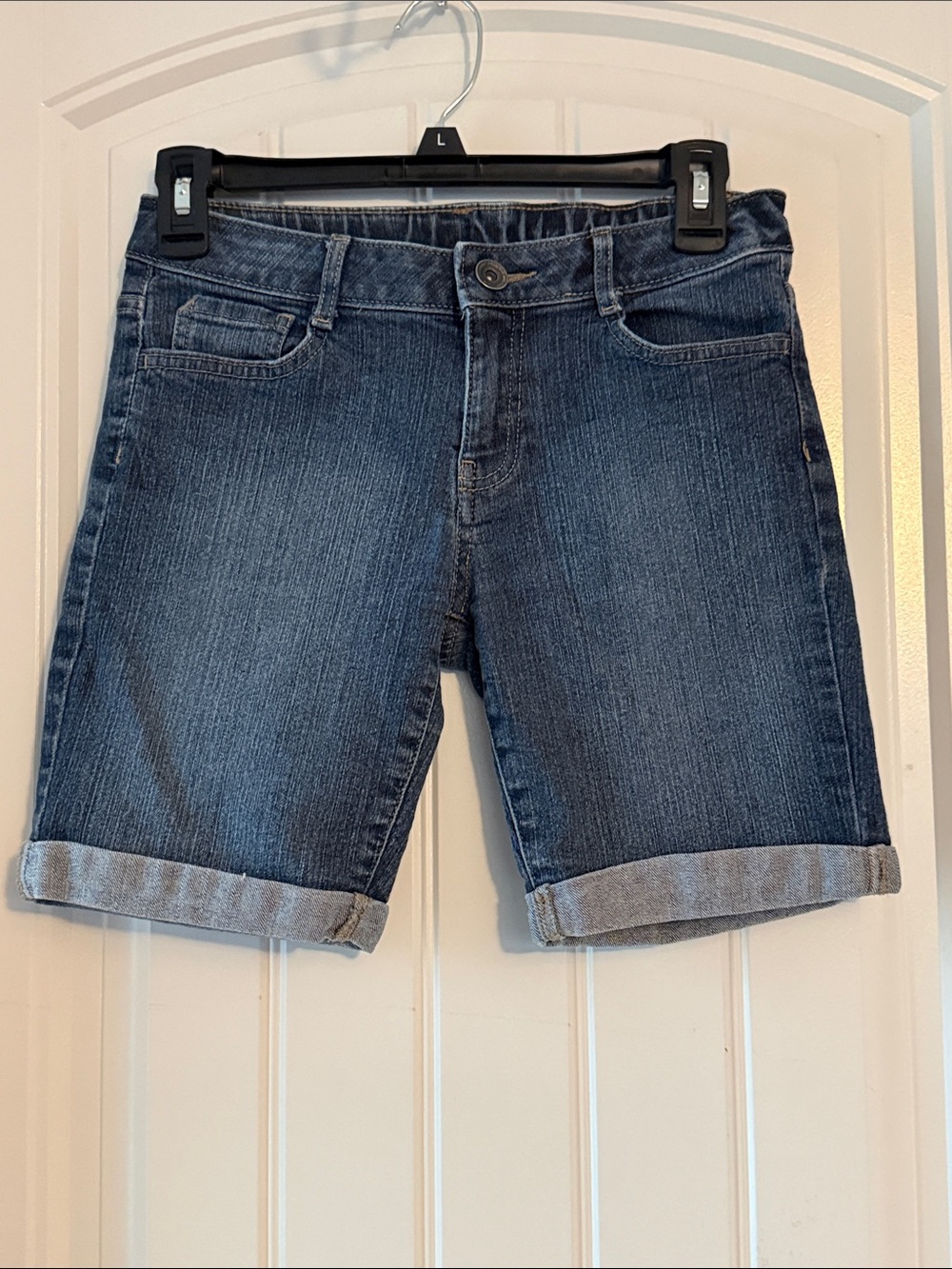 Girls Dark Blue Denim Roll-Cuff Shorts